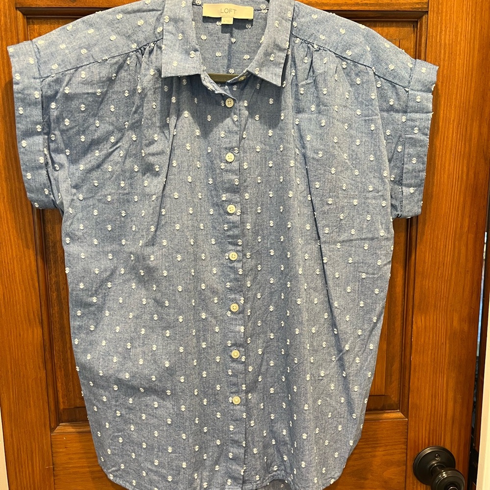 LOFT Blue Shirt with White Embroidery